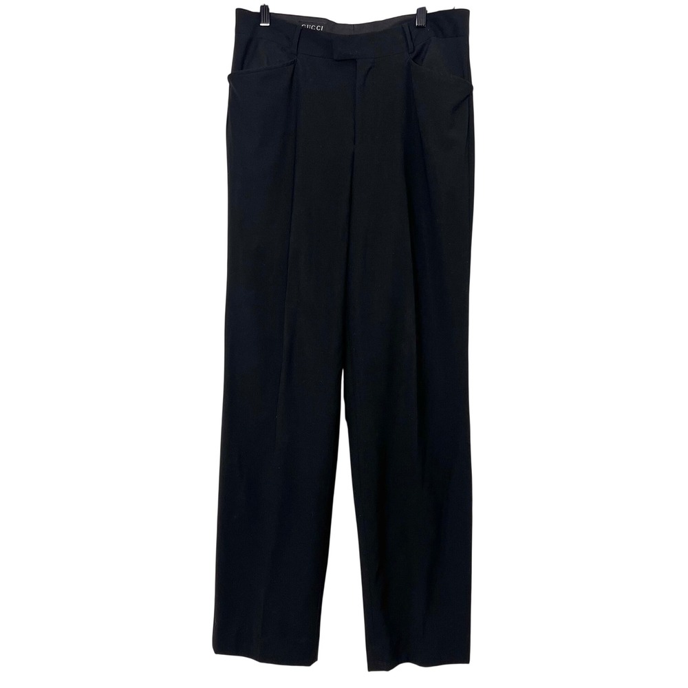 Gucci Dress Pants Womens 44 IT Black Virgin Wool Pleated Trousers Quiet Luxury